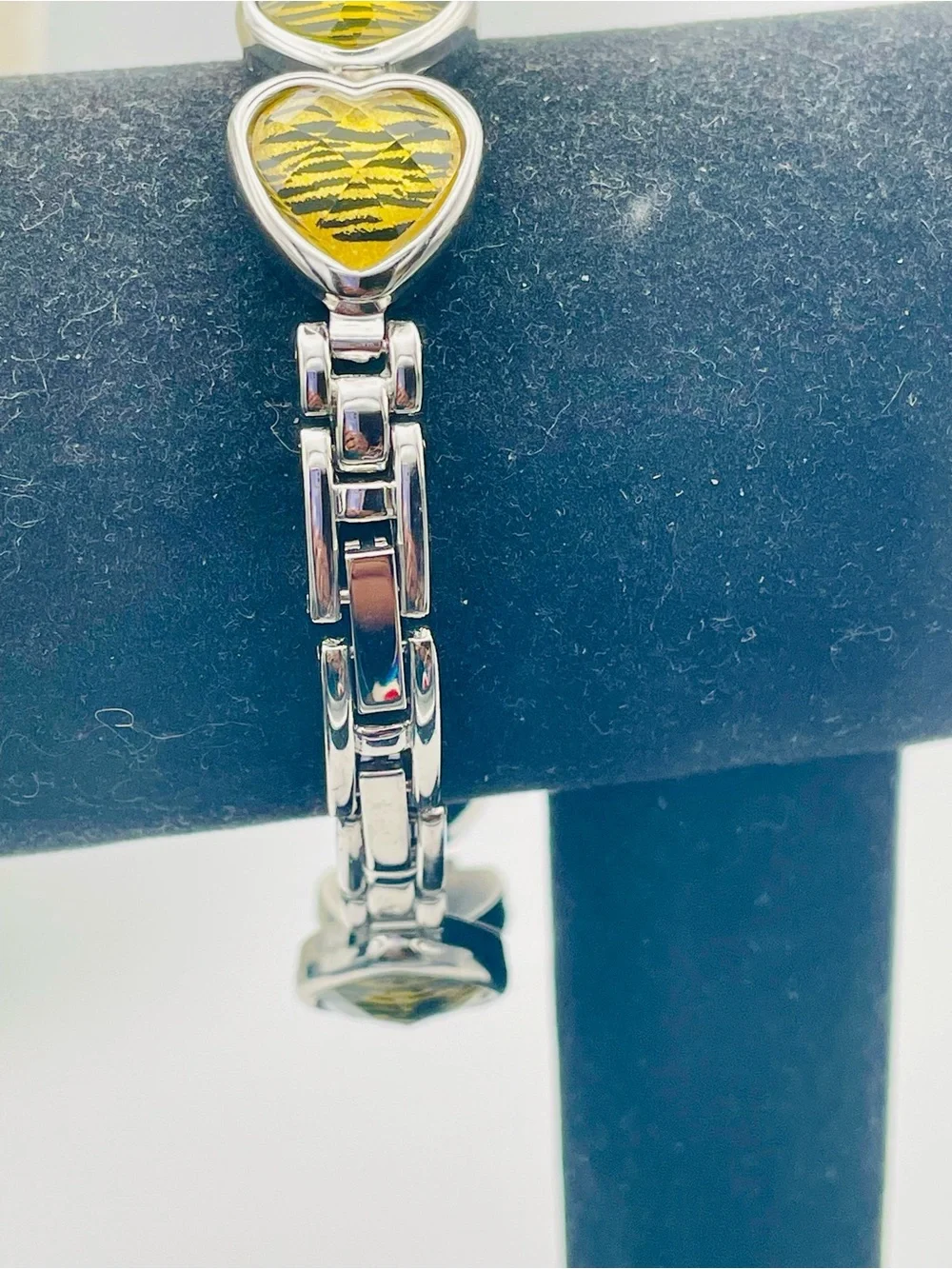 Gossip Silver Bracelet Watch with Yellow Tiger Heart Links. Silver Tone Dial